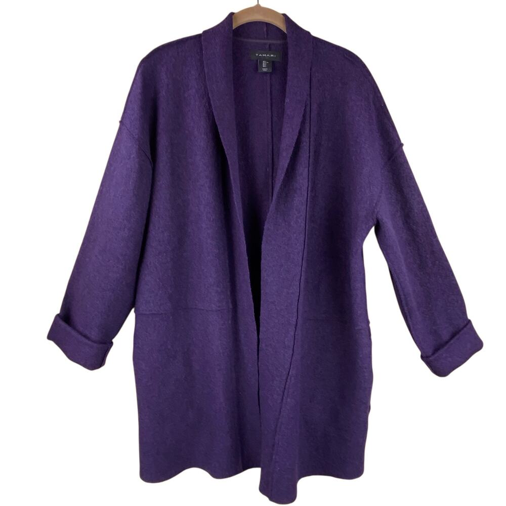 Tahari Purple Boiled Wool Coat Size L Colorful Artsy